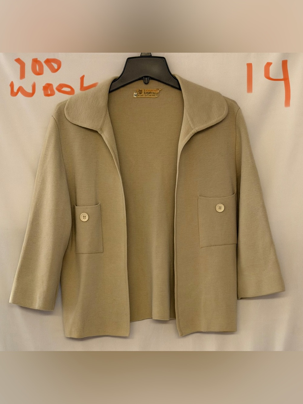 Berle Light Beige Open-Front Wool Blazer
